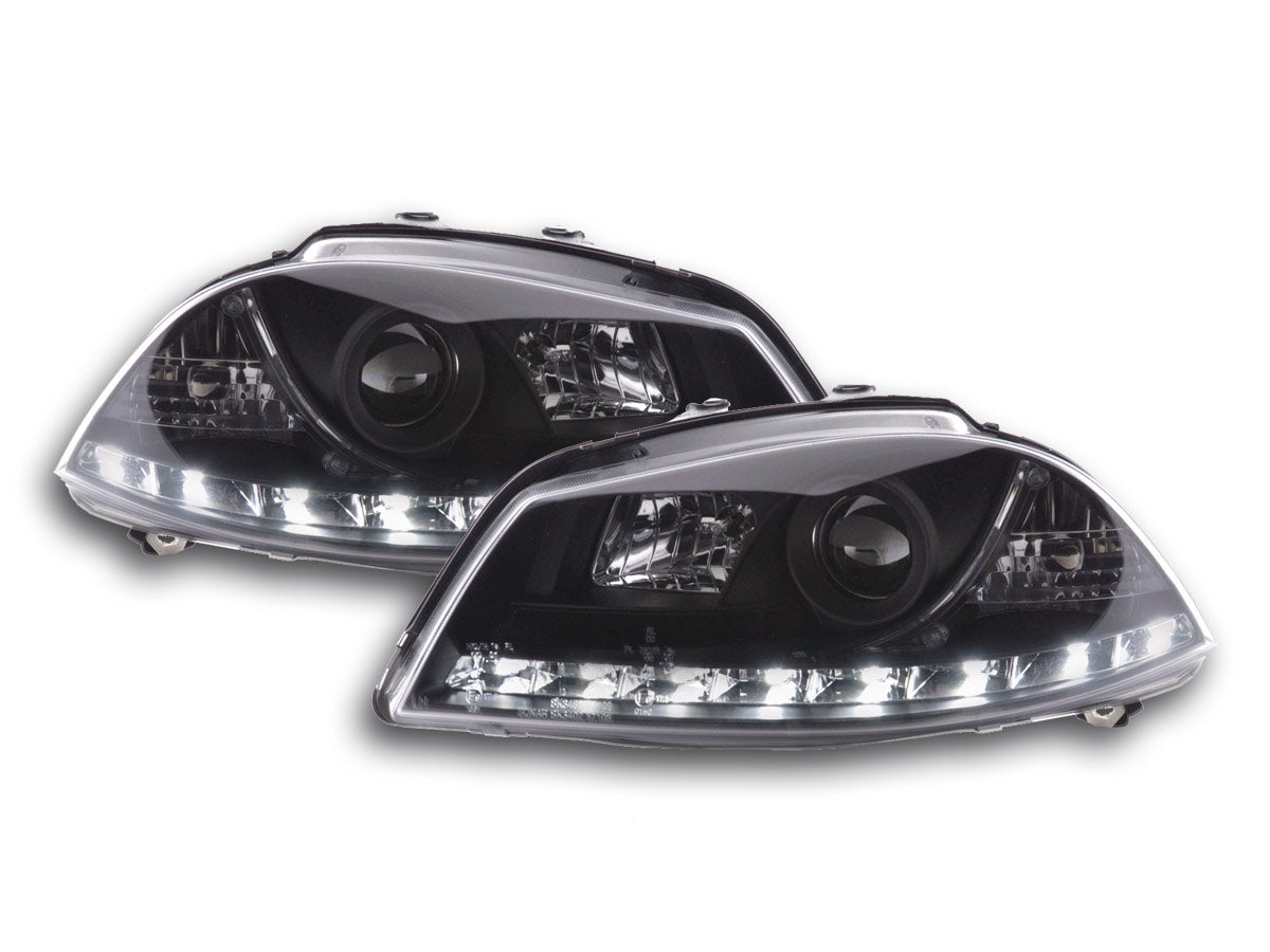 Scheinwerfer Set Daylight LED Tagfahrlicht Seat Ibiza 3 6L 02-08 schwarz Scheinwerfer Set Daylight LED Tagfahrlicht Seat Ibiza 3 6L 02-08 schwarz